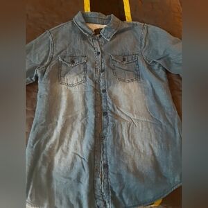 Ci Sono Faded Denim Fleece Lined Button Up Shirt Size S
